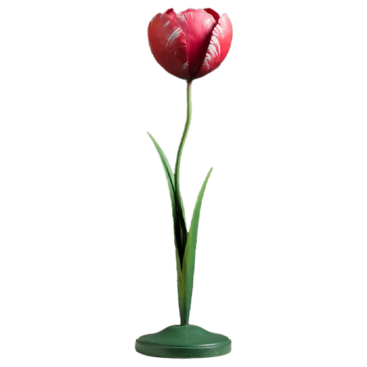Hand-embossed metal candlestick in the form of a pink Spring tulip.